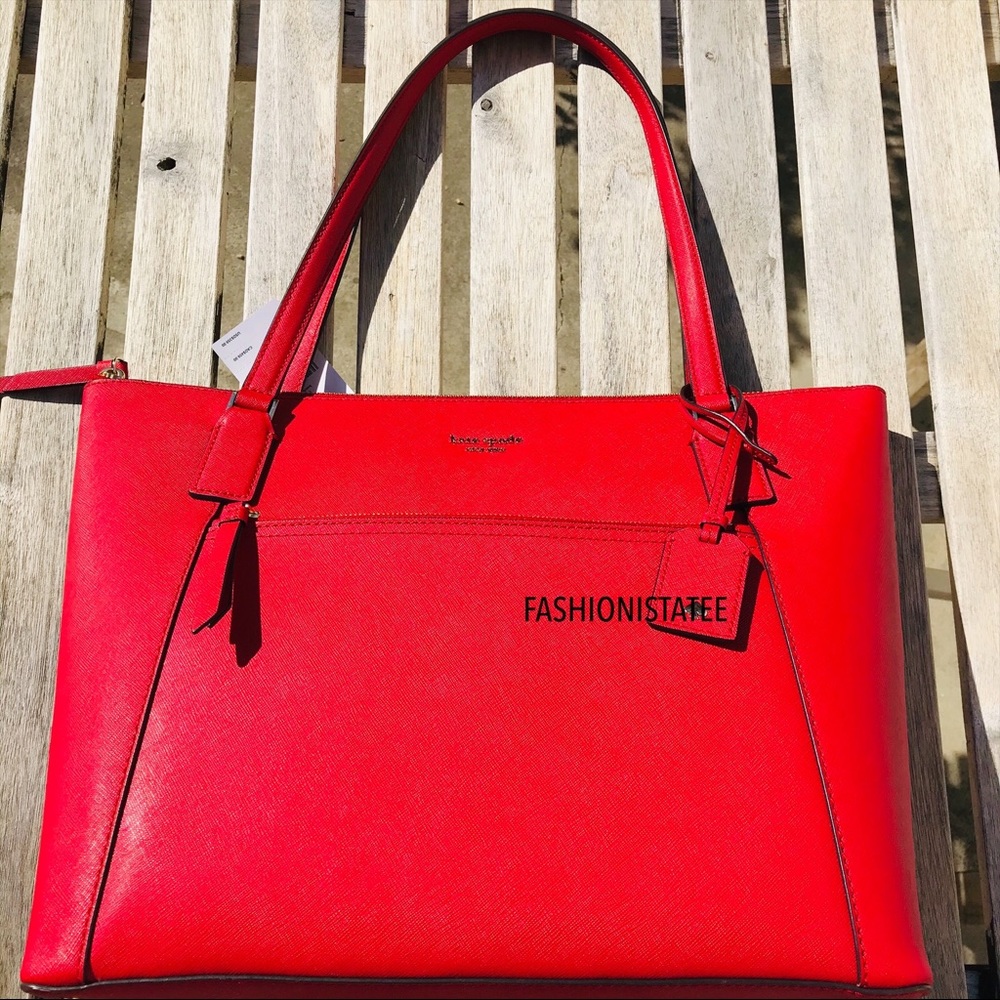 Kate Spade Large Red Pocket Tote Bag Cameron Rosso - Picture 6 of 8